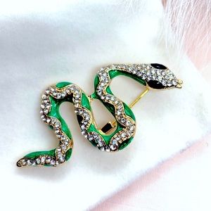 Rhinestone Green Snake Brooch